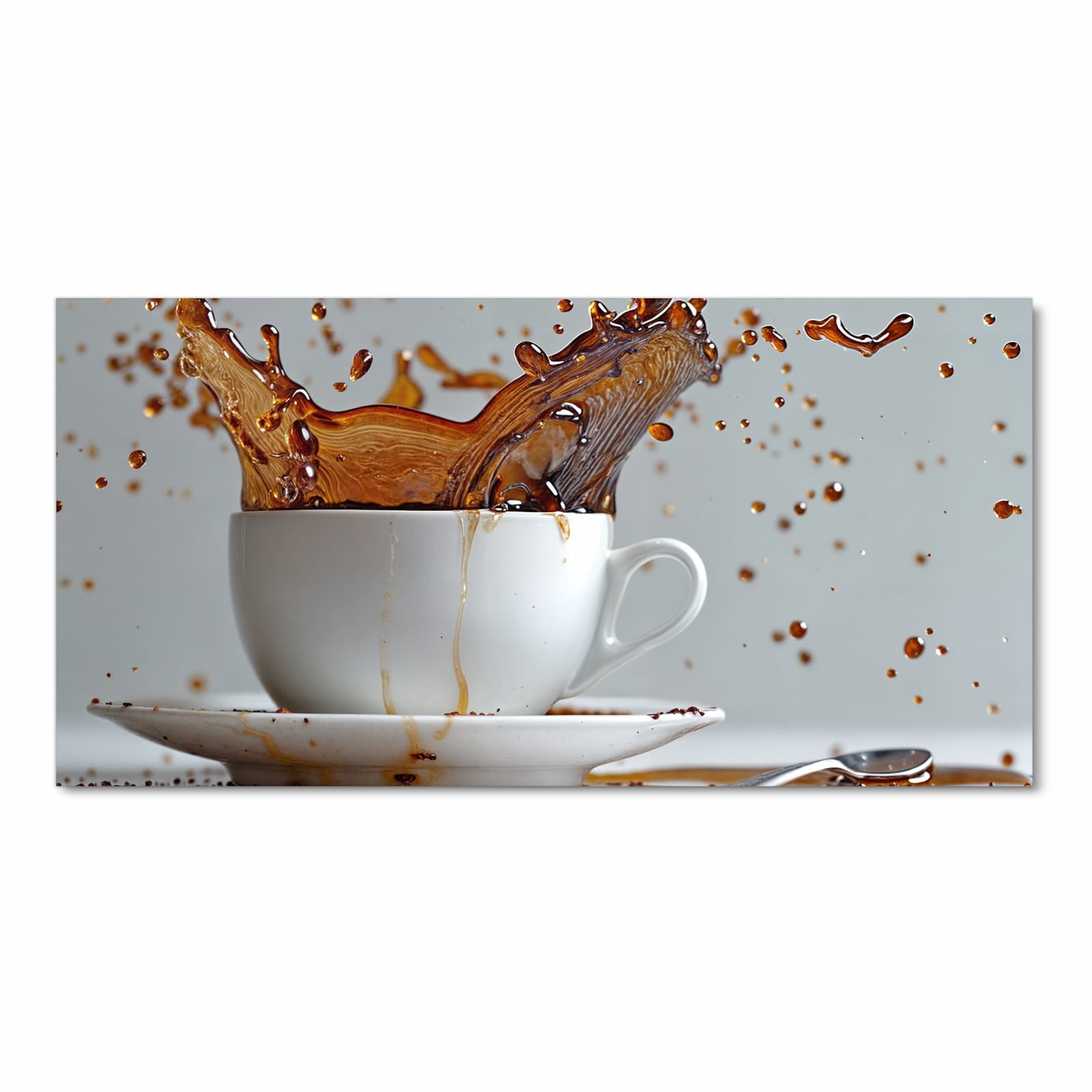 Zeitsparender Bodenläufer Teppich mit Motiv Kaffeeexplosion in Frontansicht