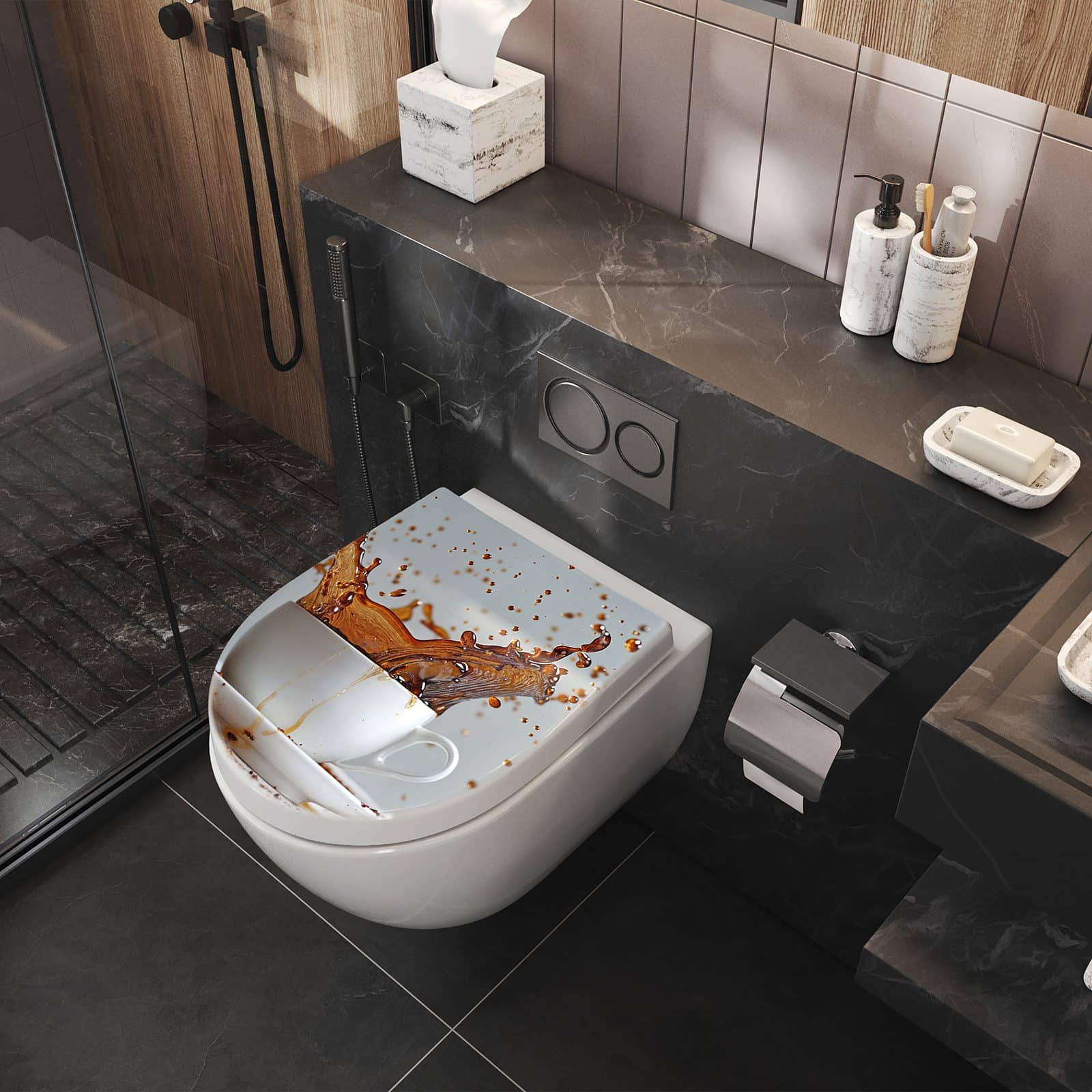 WC-Sitz mit Absenkautomatik Kaffeeexplosion