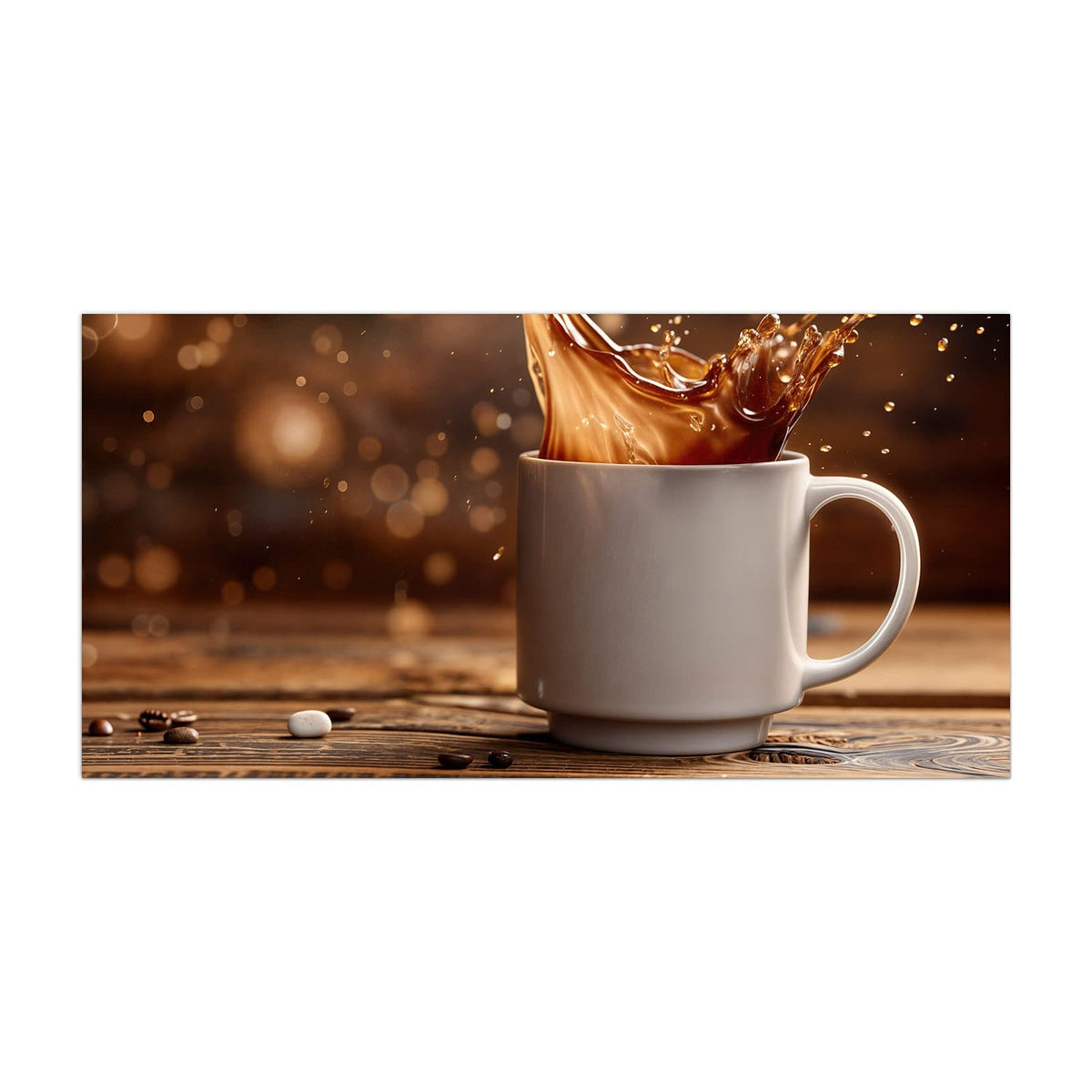 Küchenrückwand aus Glas Goldene Kaffeewelle im Hochformat, Motiv bildfüllend von vorn