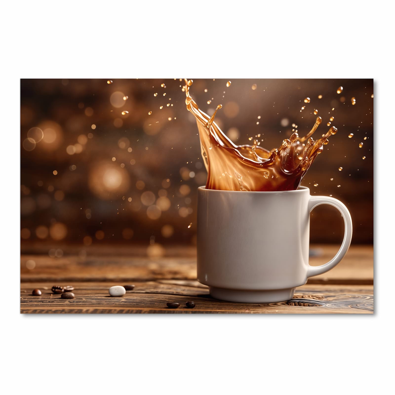 Waschbarer dünner Küchenteppich mit Motiv Kaffee Spritzer in Frontansicht für Ordnung