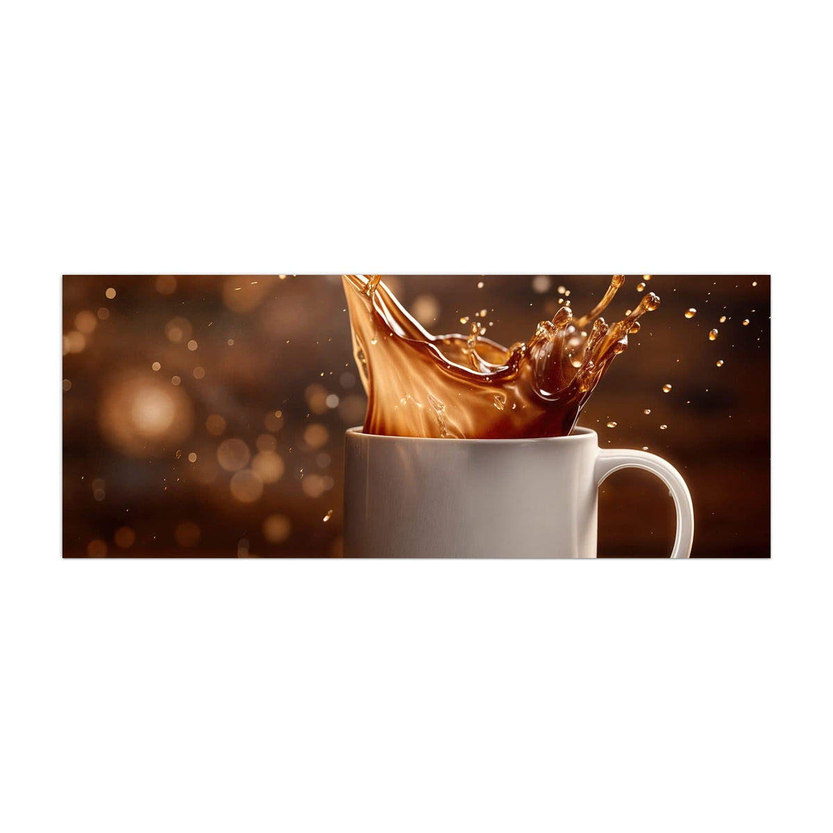 Küchenrückwand aus Glas Goldene Kaffeewelle im Hochformat, Motiv bildfüllend von vorn