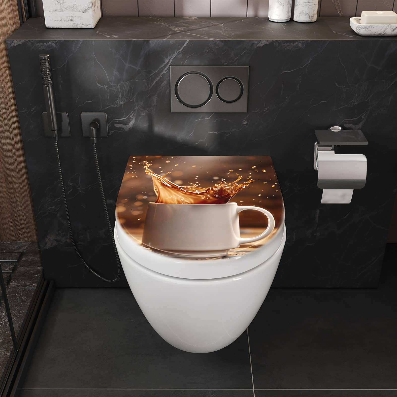 WC-Sitz mit Absenkautomatik Kaffee Spritzer