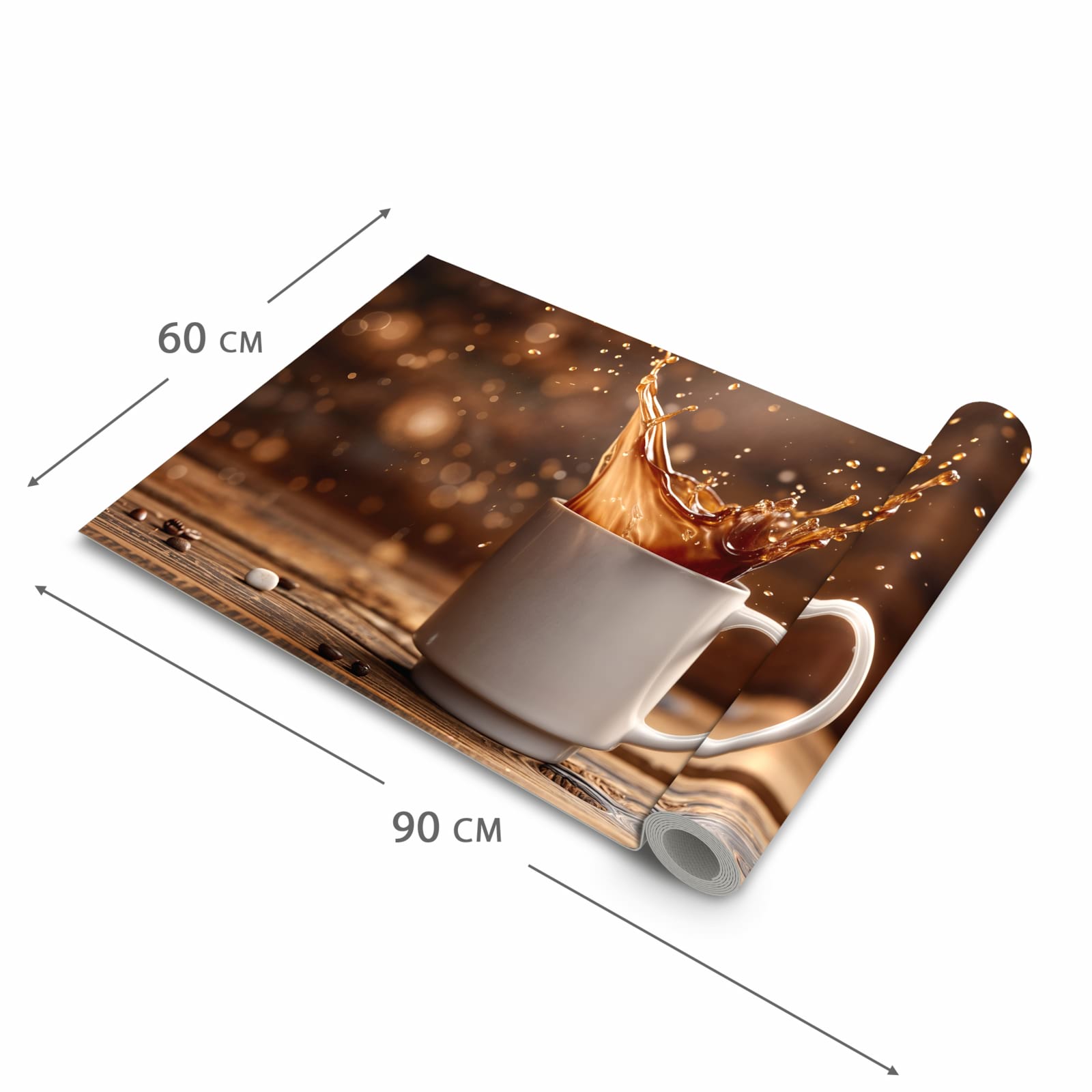 Rutschfester Küchenläufer mit Motiv Kaffee Spritzer in der Grösse 60x300 cm - einfach zu reinigen