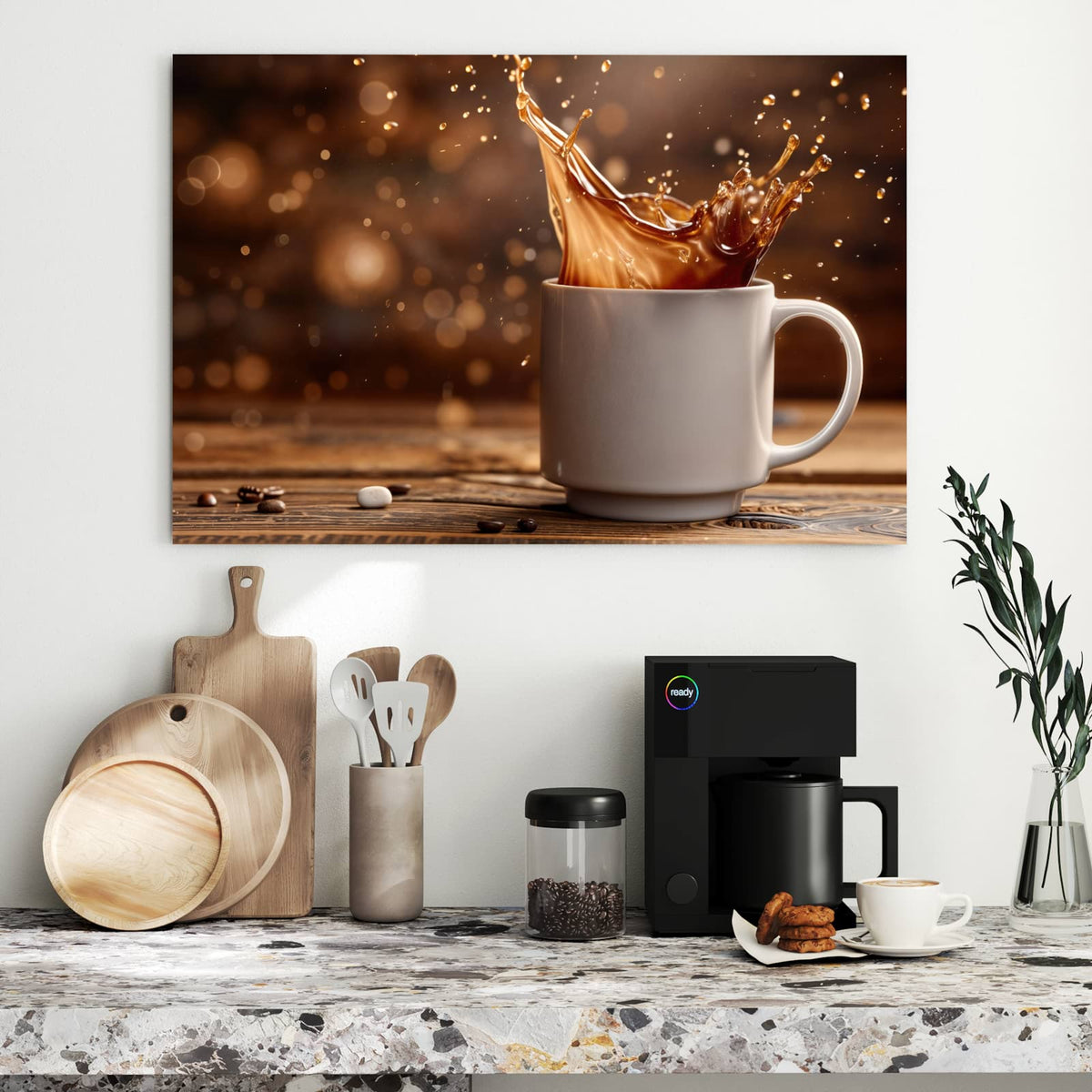 Metall Magnettafel - Goldene Kaffeewelle – Kaffeewelle mit goldenem Bokeh