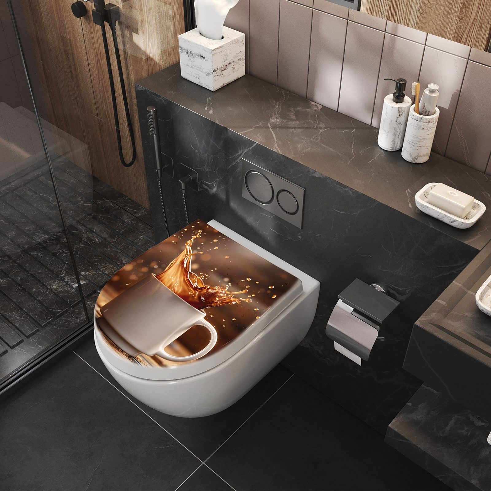 WC-Sitz mit Absenkautomatik Kaffee Spritzer