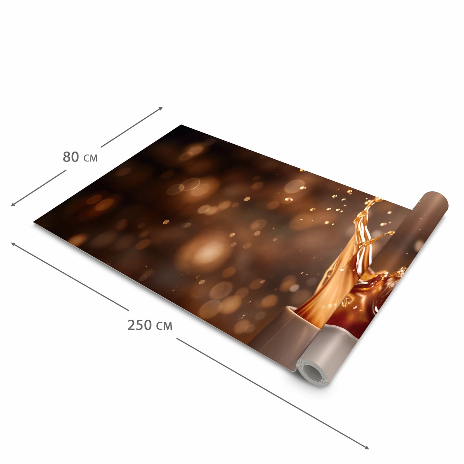 Hygienischer Küchenläufer nach Maß mit Motiv Kaffee Spritzer in der Größe 60x300 cm