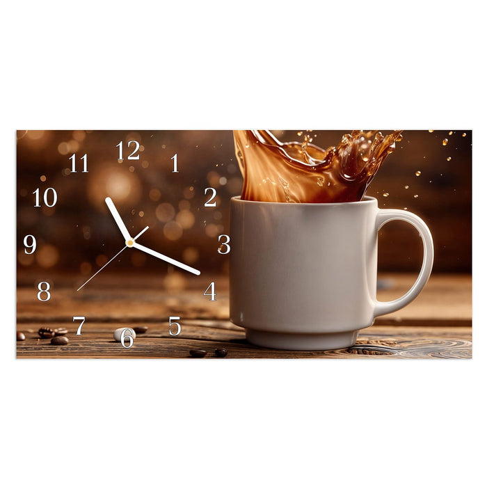 Wanduhr Kaffee Spritzer aus Glas – Querformat 60 × 30 cm mit Ziffernblatt Klassisch