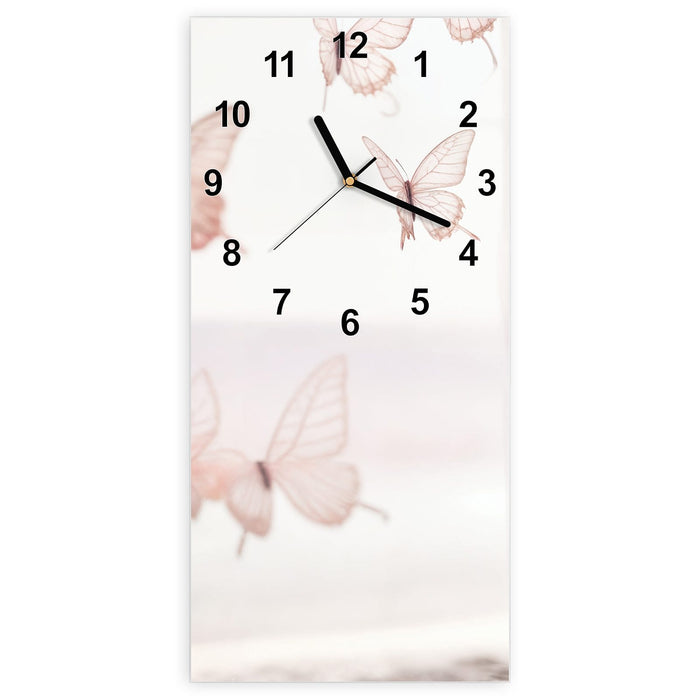Wanduhr Schmetterlinge Vorhangsins aus Glas – Hochformat 30 × 60 cm mit Ziffernblatt Modern
