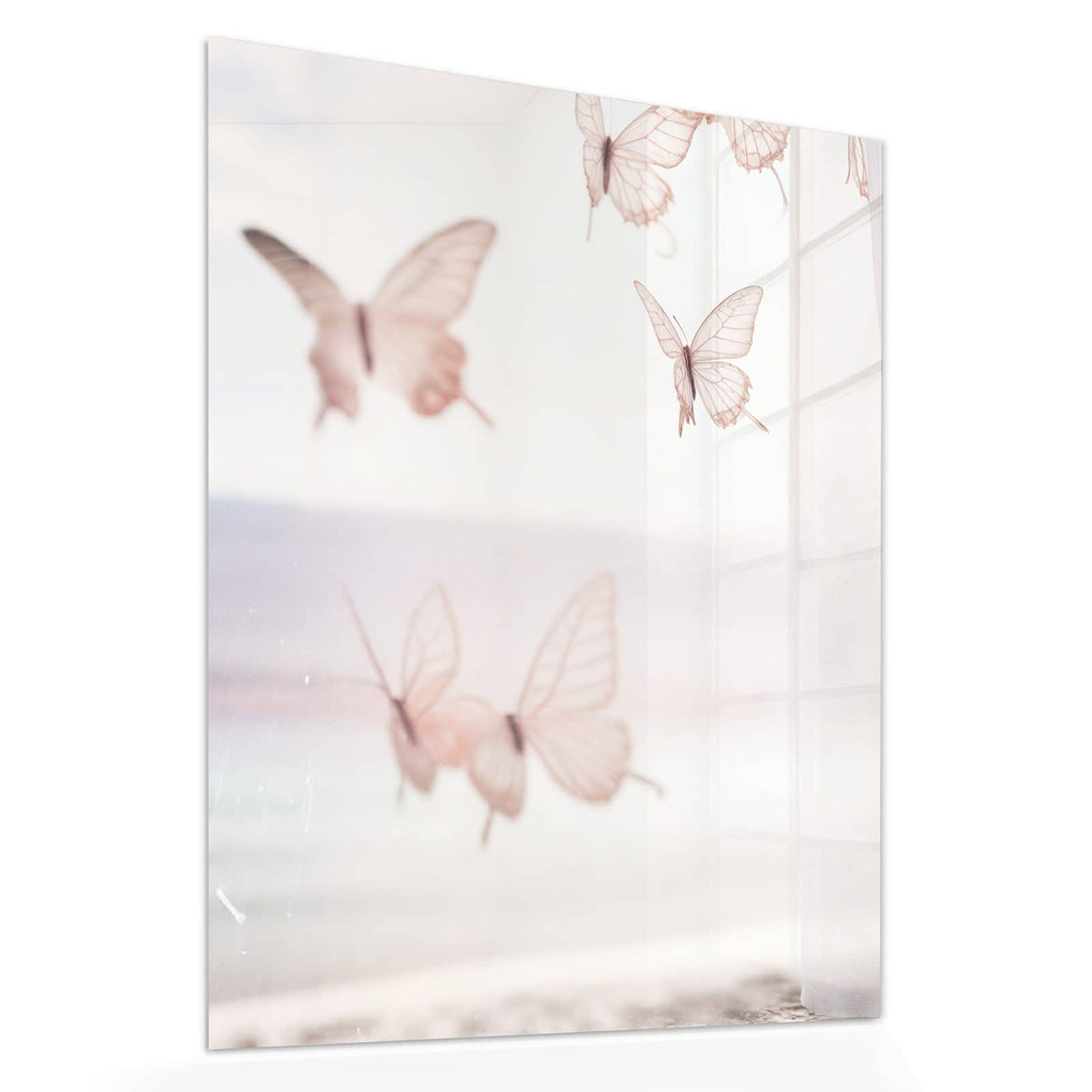 Echtglas, 4 mm – kein Acryl, keine Folie – Wandbild - Schmetterlinge am Meer - Hochformat