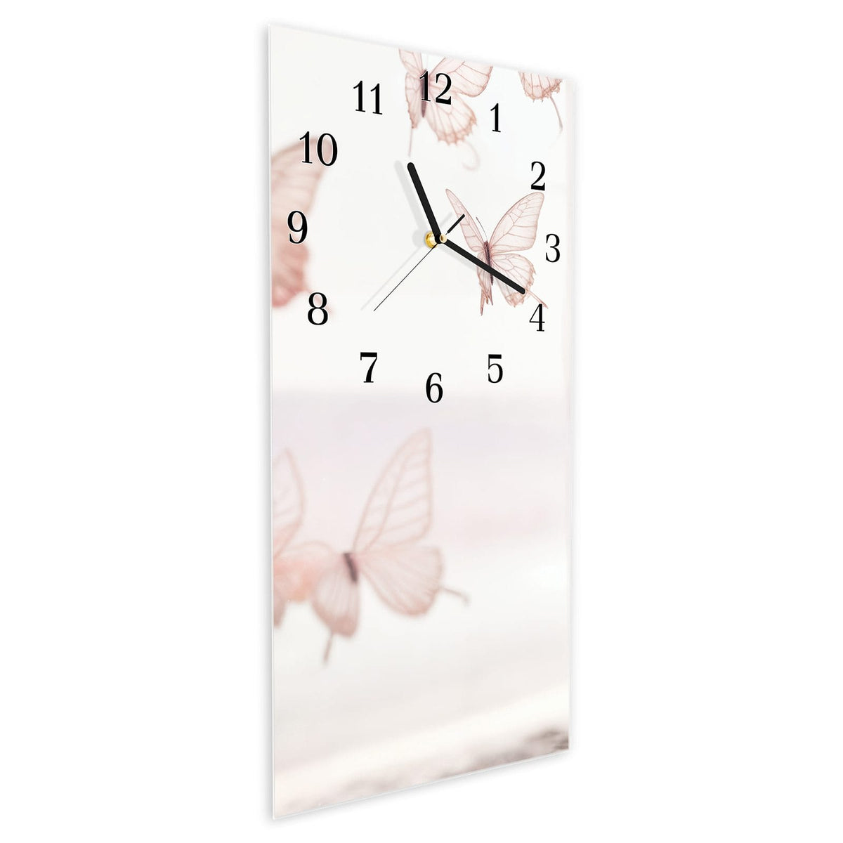 Vormontiert – mit Schwebeeffekt – Wanduhr Schmetterlinge Vorhangsins aus Glas – Hochformat 30 × 60 cm