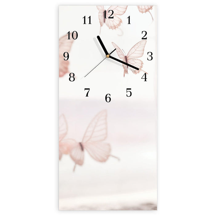 Wanduhr Schmetterlinge Vorhangsins aus Glas – Hochformat 30 × 60 cm mit Ziffernblatt Klassisch