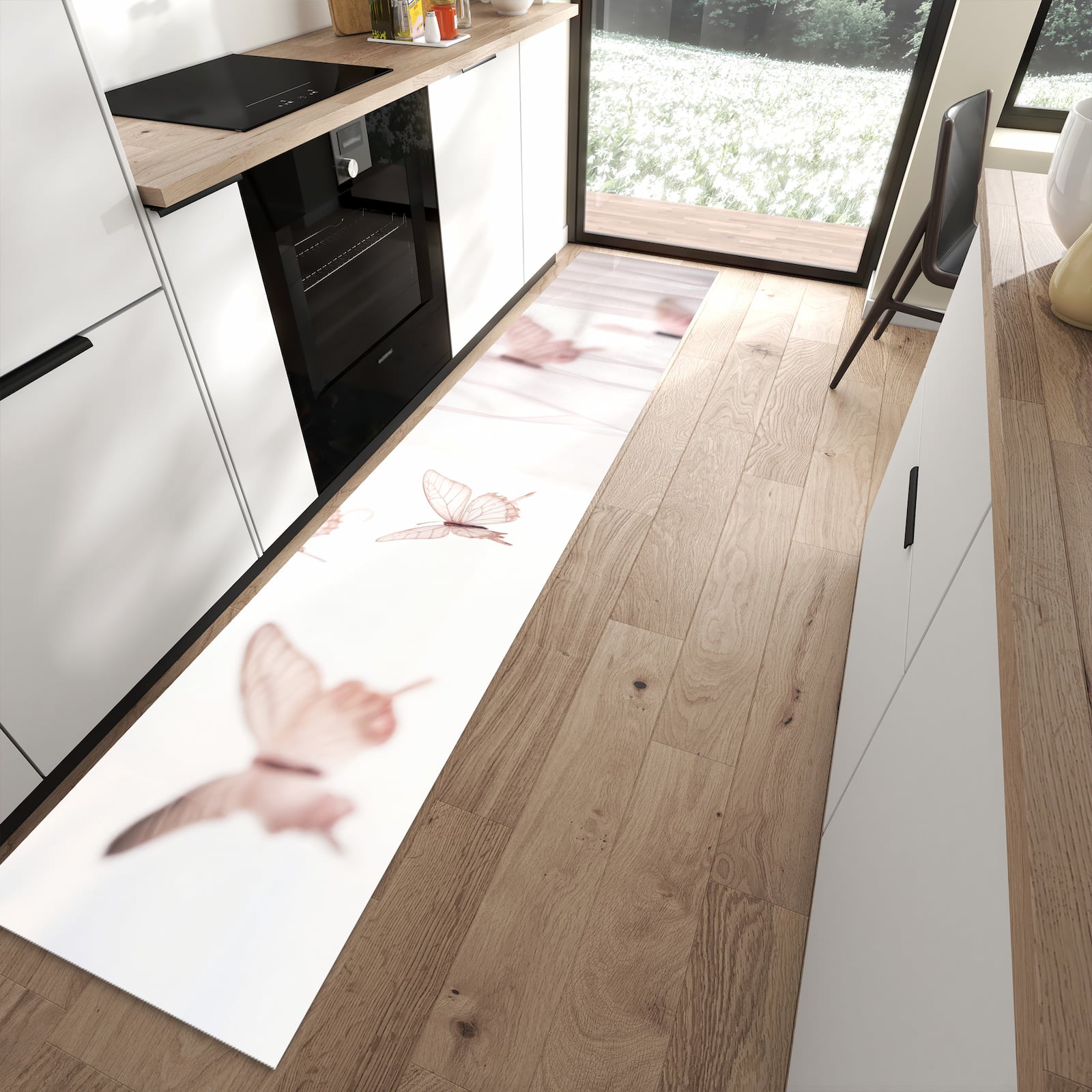 Küchenläufer mit Motiv Schmetterlinge Vorhangsins für sicheren Stand im Eingangsbereich