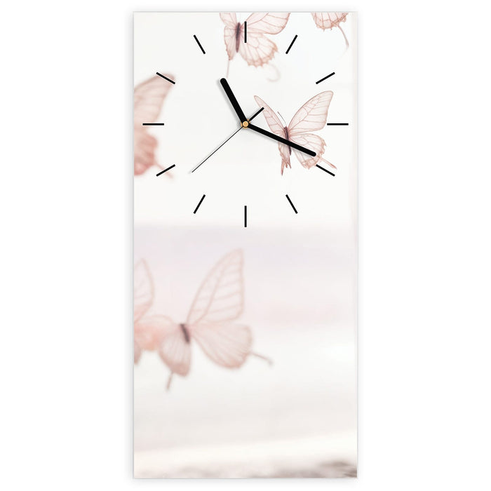 Wanduhr Schmetterlinge Vorhangsins aus Glas – Hochformat 30 × 60 cm mit Ziffernblatt Linie