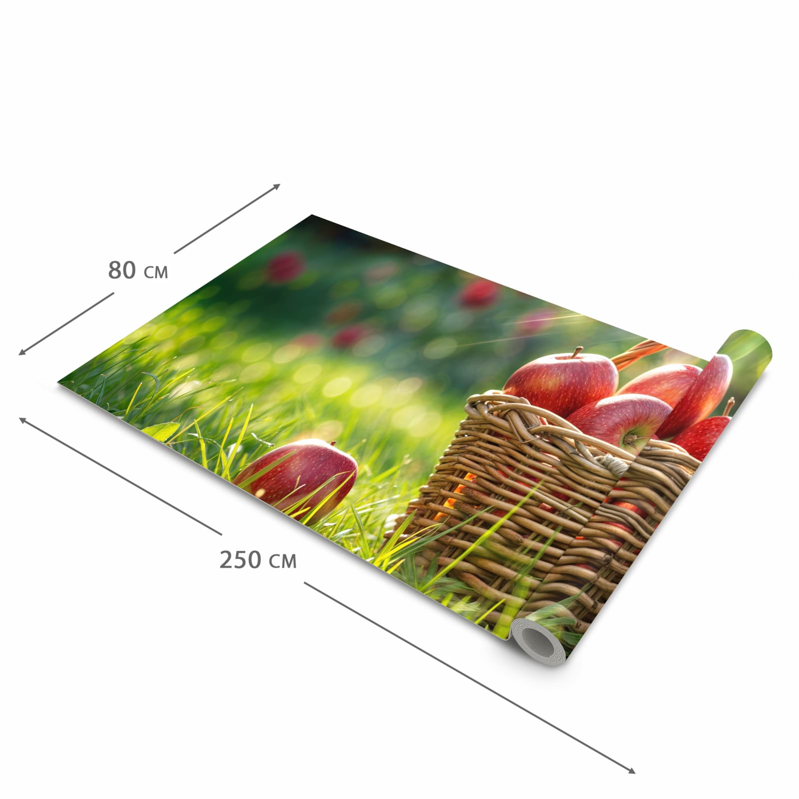 Waschbarer rutschfester Küchenteppich mit Motiv Korb mit roten Äpfeln in der Grösse 60x300 cm