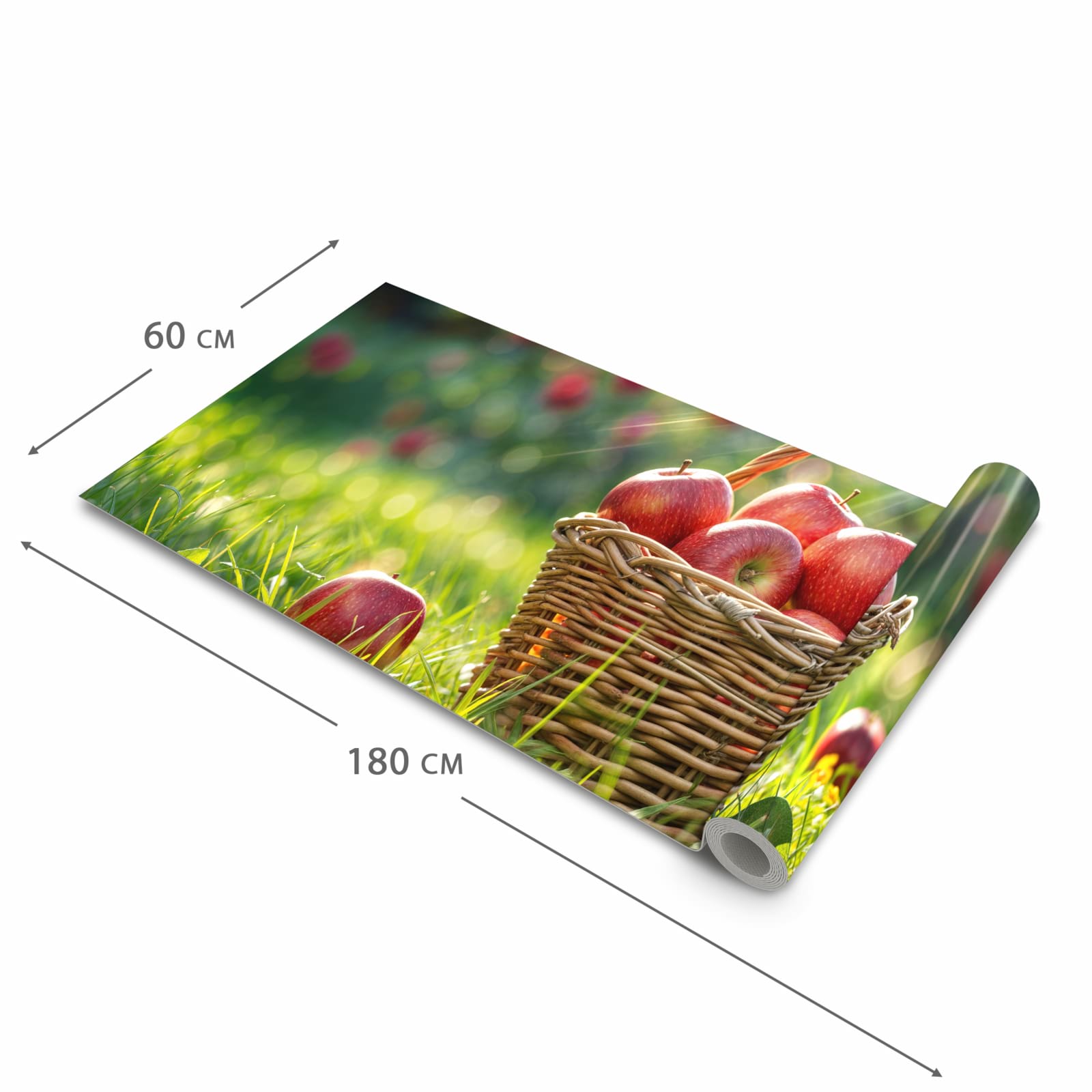 Komfortabler waschbarer Läufer für die Küche mit Motiv Korb mit roten Äpfeln in der Grösse 60x270 cm