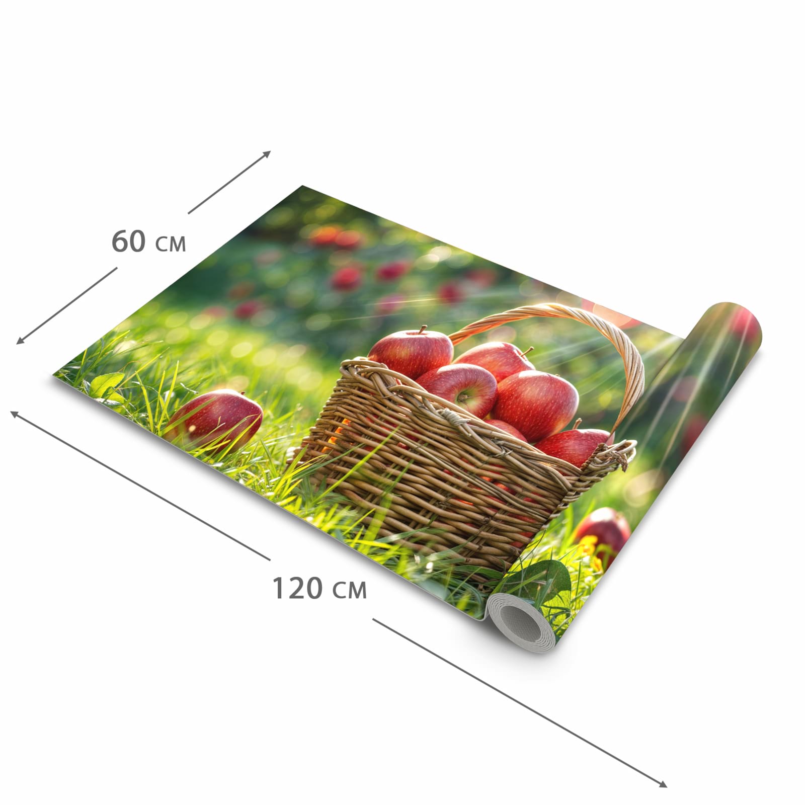 Flacher Küchenläufer mit Motiv Korb mit roten Äpfeln in der Grösse 60x270 cm