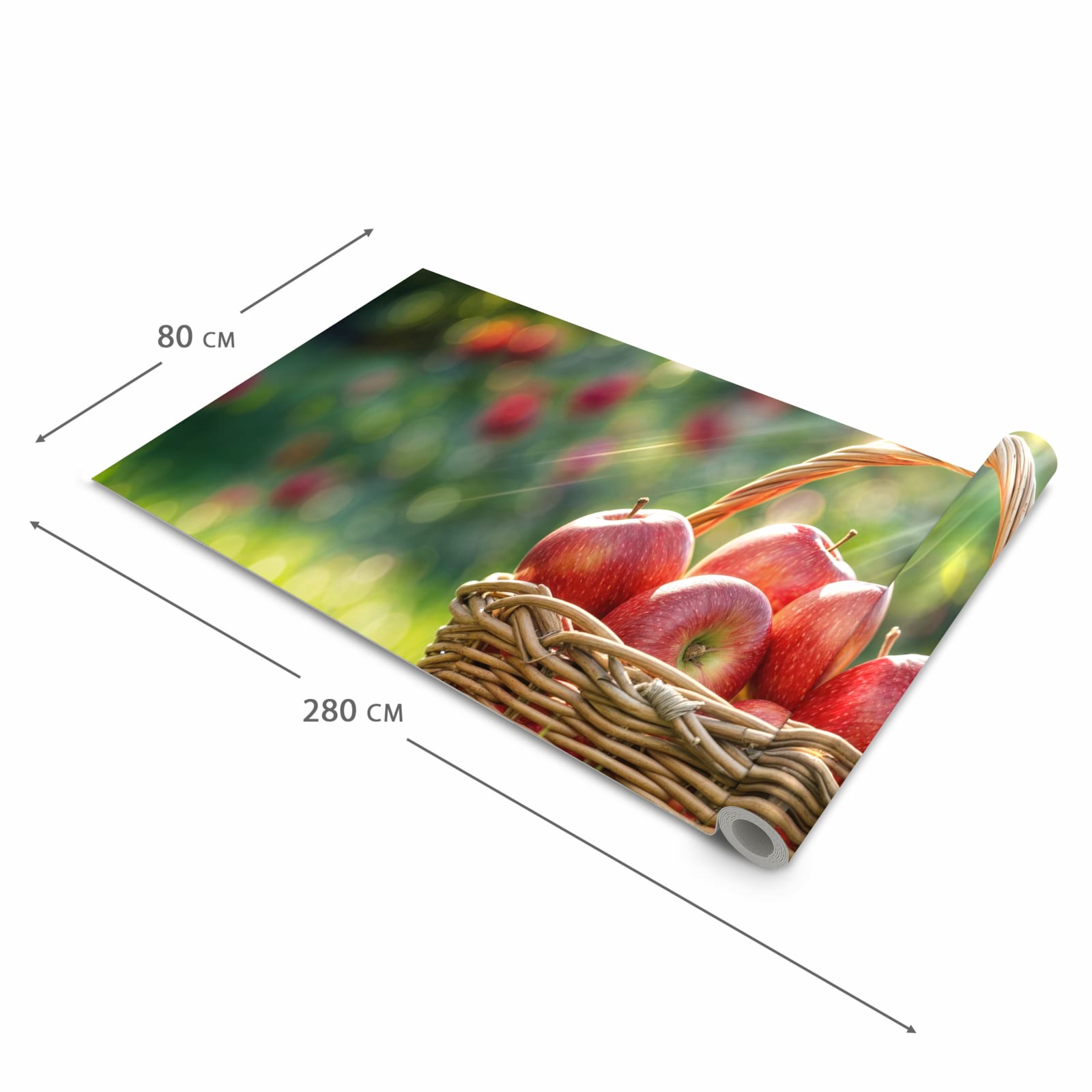 Langlebiger waschbarer Teppich mit Motiv Korb mit roten Äpfeln in der Grösse 60x300 cm