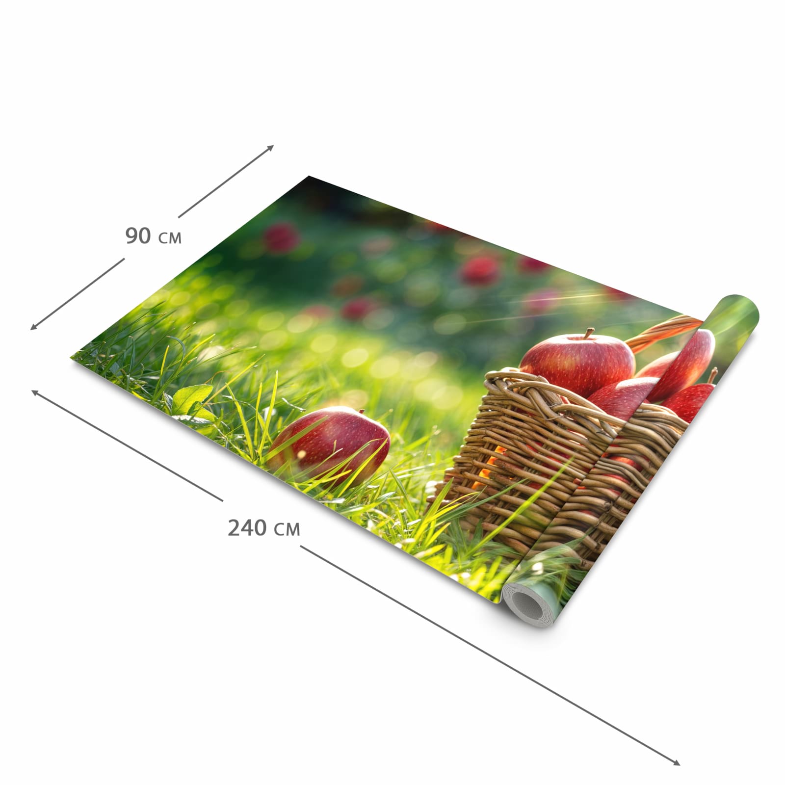 Rutschfester Küchenteppich mit Motiv Korb mit roten Äpfeln in der Größe 60x300 cm schützt den Boden