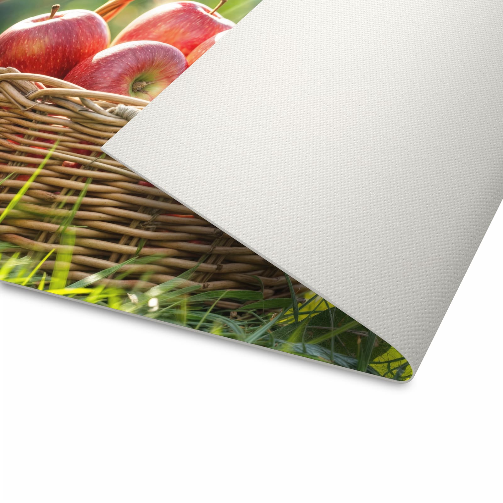 Geruchsneutraler Küchenteppich mit Motiv Korb mit roten Äpfeln in der Küche