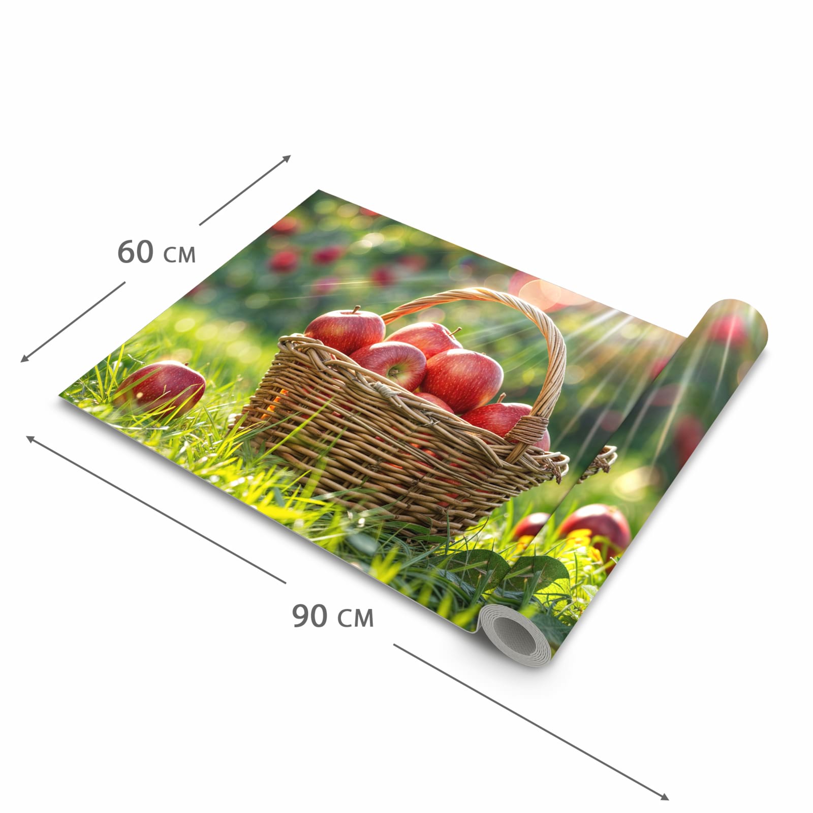 Hygienischer rutschfester Läufer mit Motiv Korb mit roten Äpfeln in der Grösse 60x270 cm