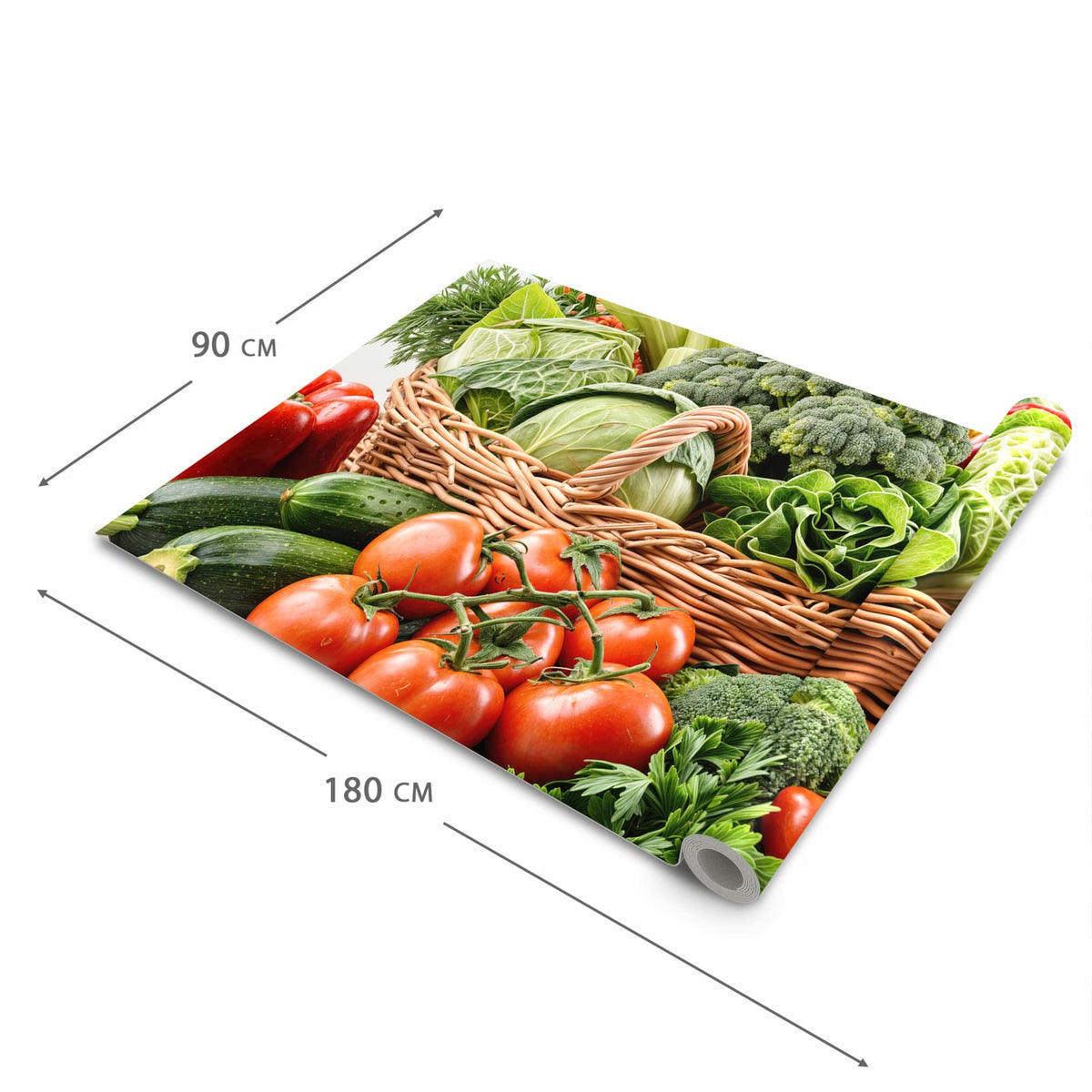 Geruchsneutraler waschbarer Teppich Küche mit Motiv Frisches Gemüse Korb in der Grösse 60x270 cm