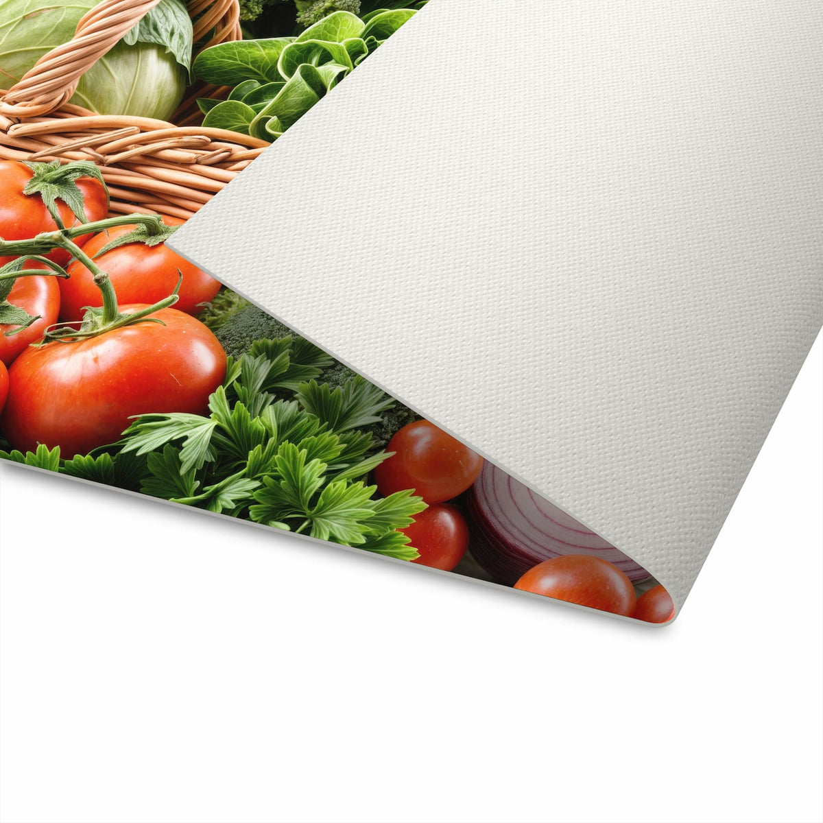 Schmutzabweisender Teppich für Küche mit Motiv Frisches Gemüse Korb in der Unterseite