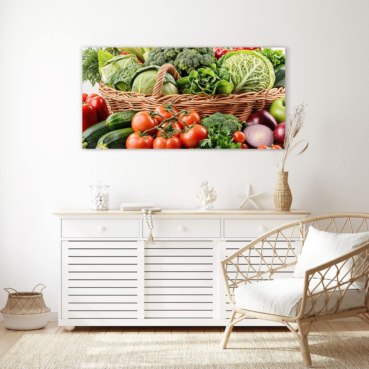 Echtglas, 4 mm – kein Acryl, keine Folie – Wandbild - Voller Gemüsekorb - Querformat