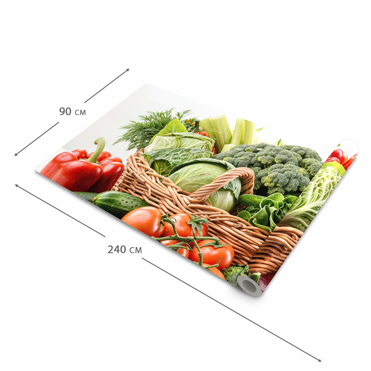 Langlebiger Küchenläufer mit Motiv Frisches Gemüse Korb in der Grösse 60x270 cm