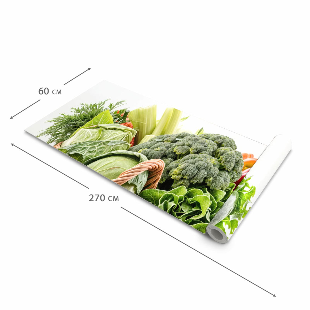 Geräuschdämpfender Küchenteppich mit Motiv Frisches Gemüse Korb in der Größe 60x270 cm