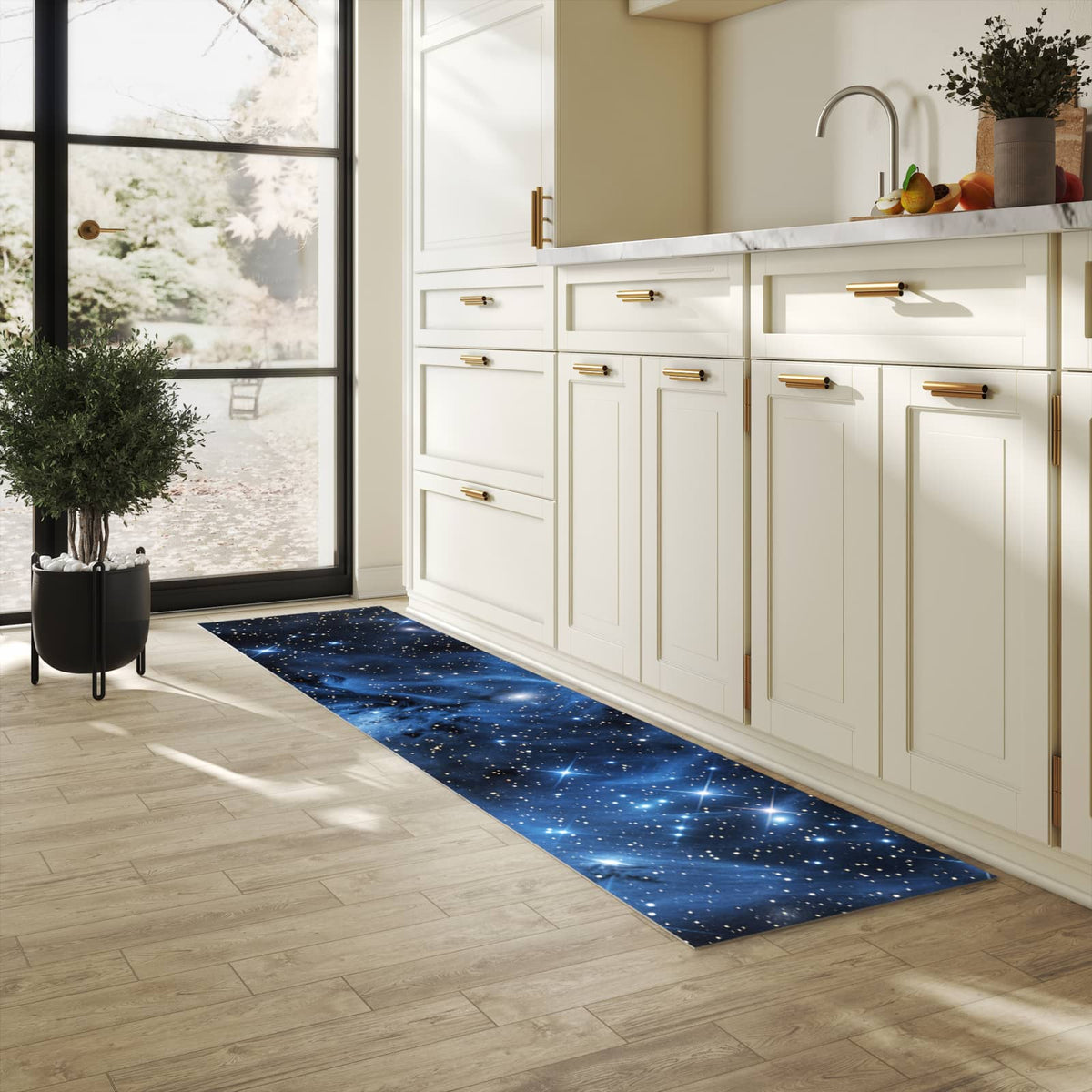 Küchenteppich mit Motiv Sanfte Sternenhinmel für Ordnung in heller Küche