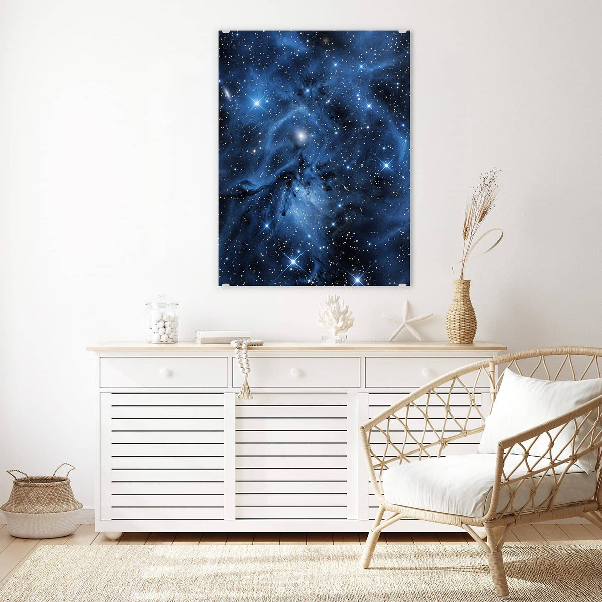 Aufhängung liegt bei – Motiv später wechselbar – Wandbild - Blauer Sternennebel - Hochformat