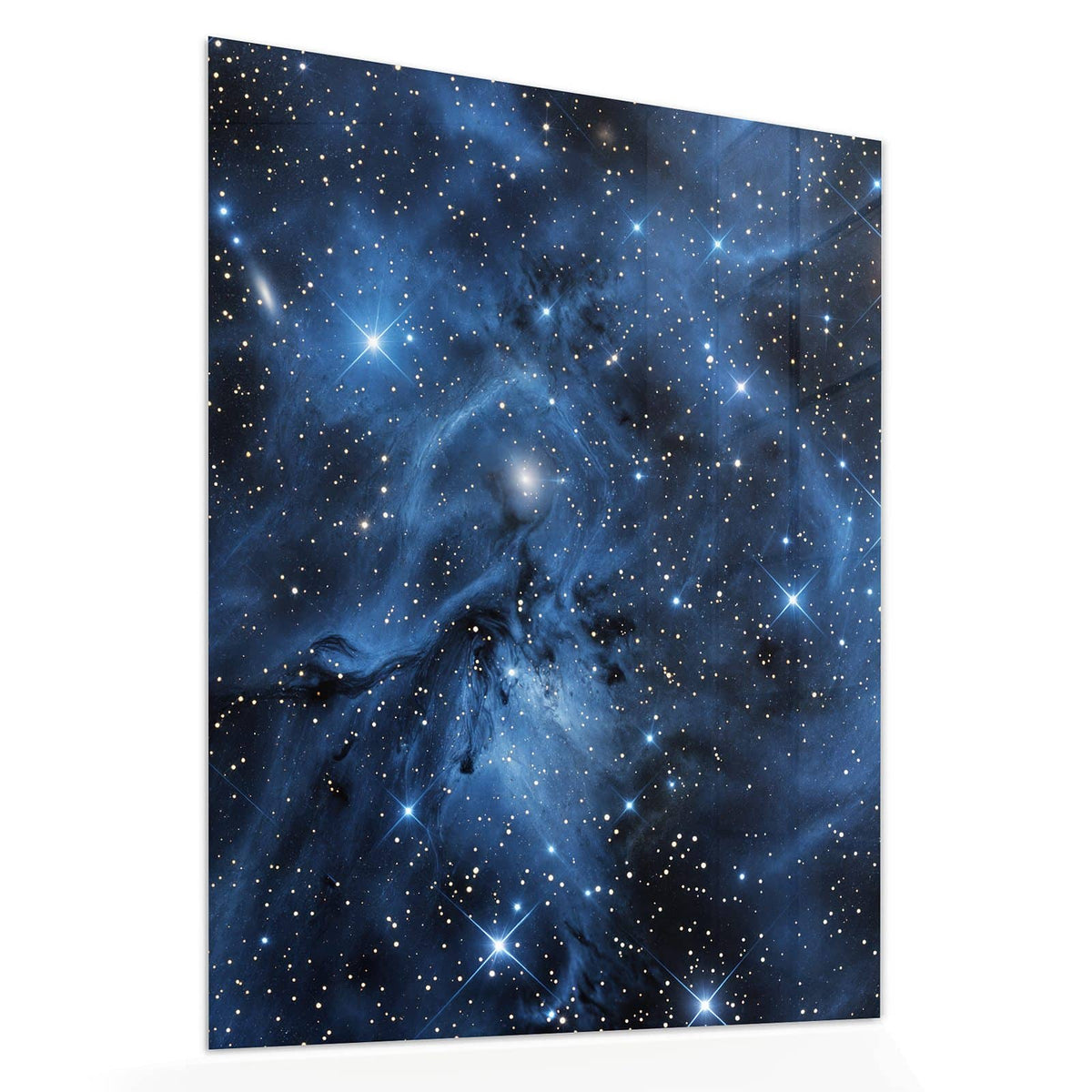 Echtglas, 4 mm – kein Acryl, keine Folie – Wandbild - Blauer Sternennebel - Hochformat