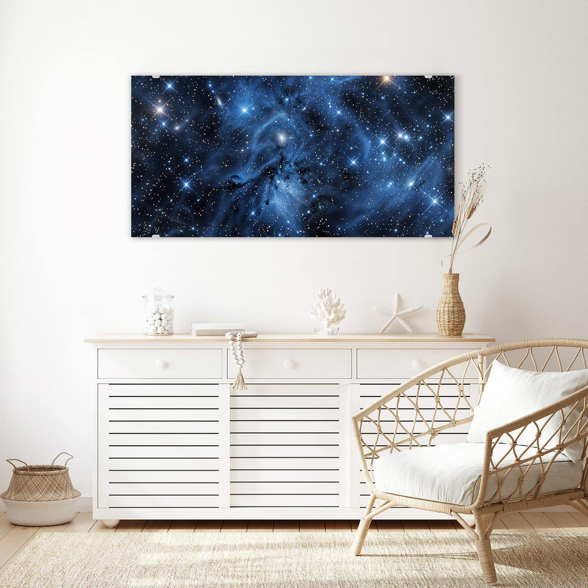 Echtglas, 4 mm – kein Acryl, keine Folie – Wandbild - Blauer Sternennebel - Querformat