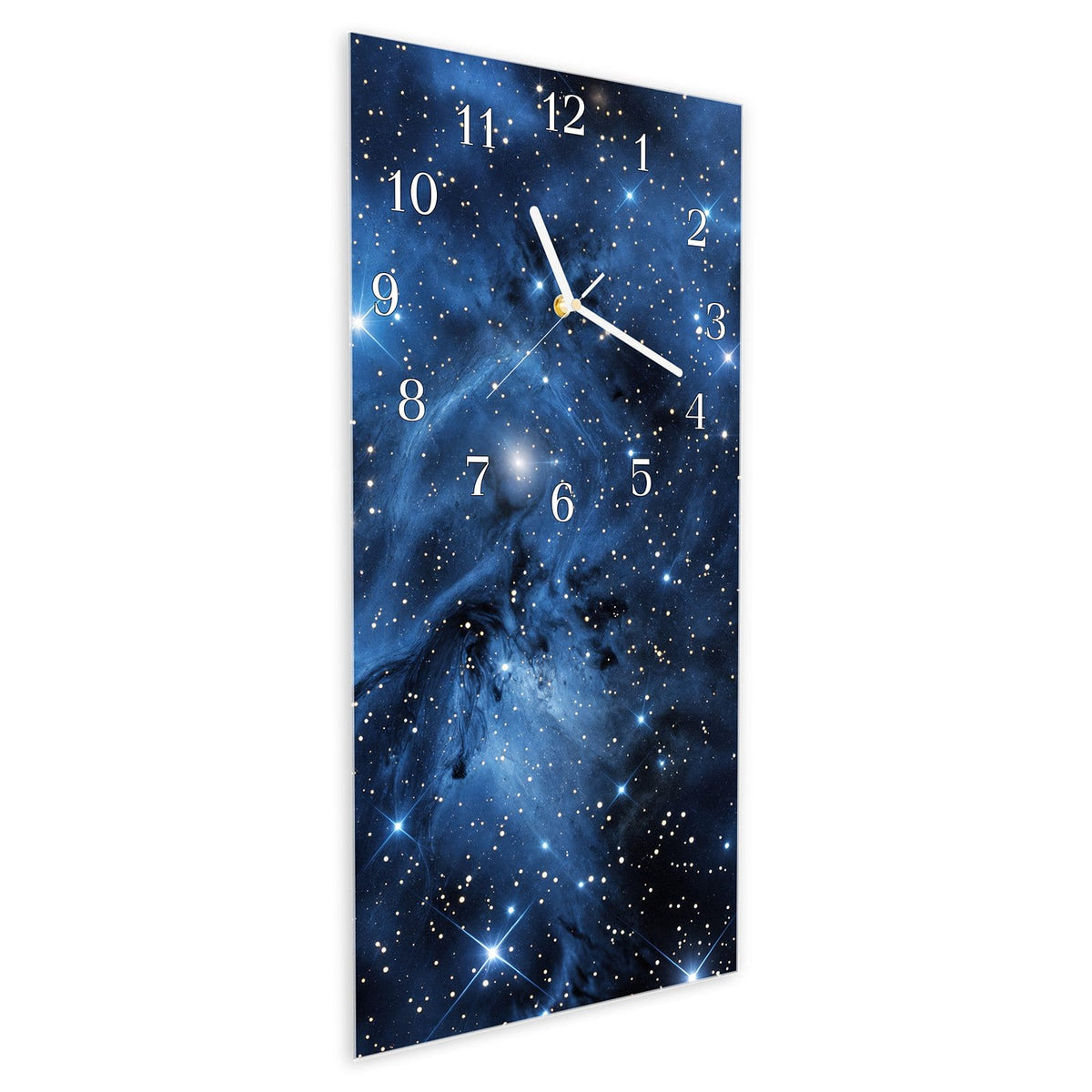 Vormontiert – mit Schwebeeffekt – Wanduhr Sanfte Sternenhinmel aus Glas – Hochformat 30 × 60 cm