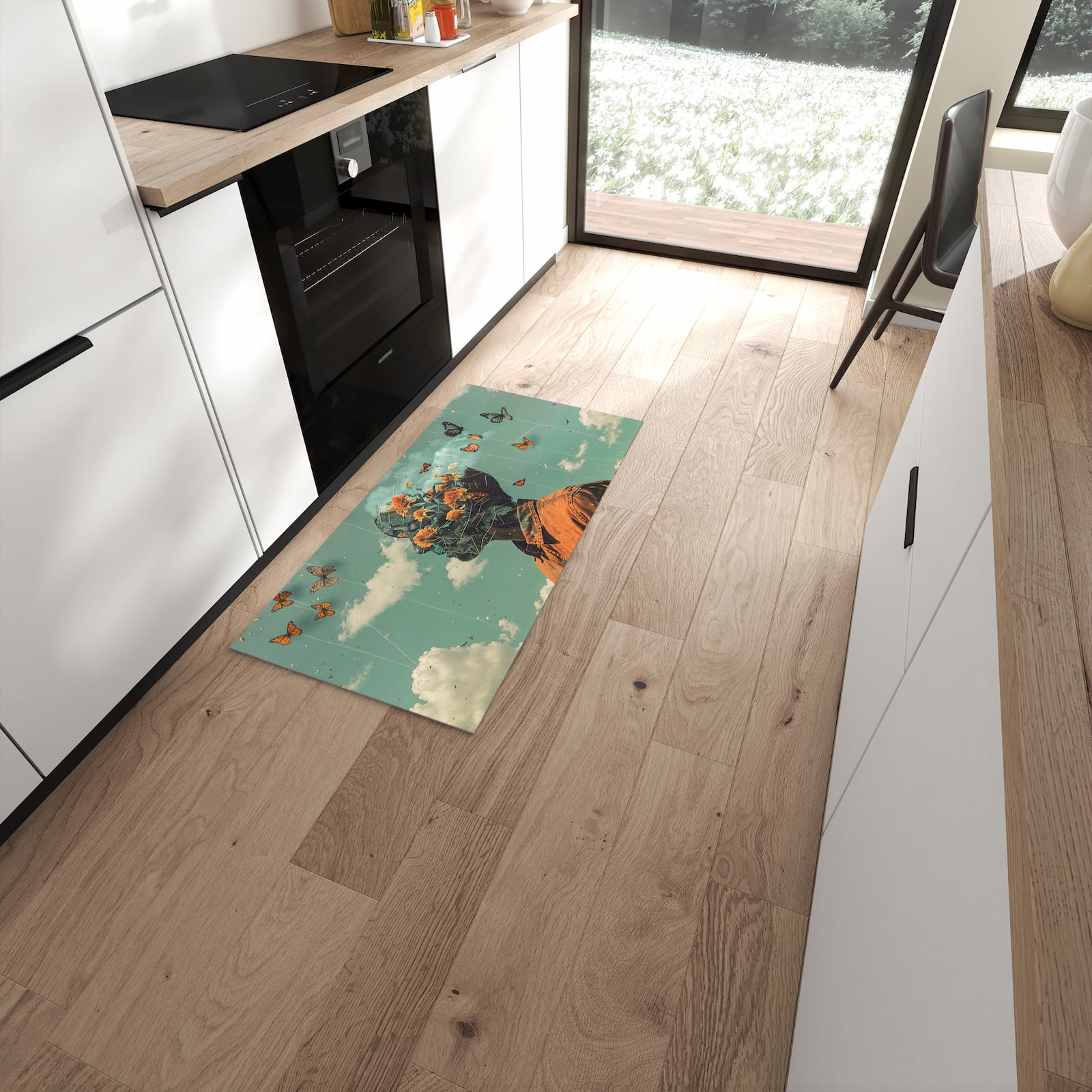 Formstabiler waschbarer Läufer für die Küche mit Motiv Natur Vision in moderner Küche #grösse_60 x 120 cm