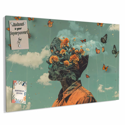 Metall Magnettafel mit dem Motiv Kopf voller Blumen