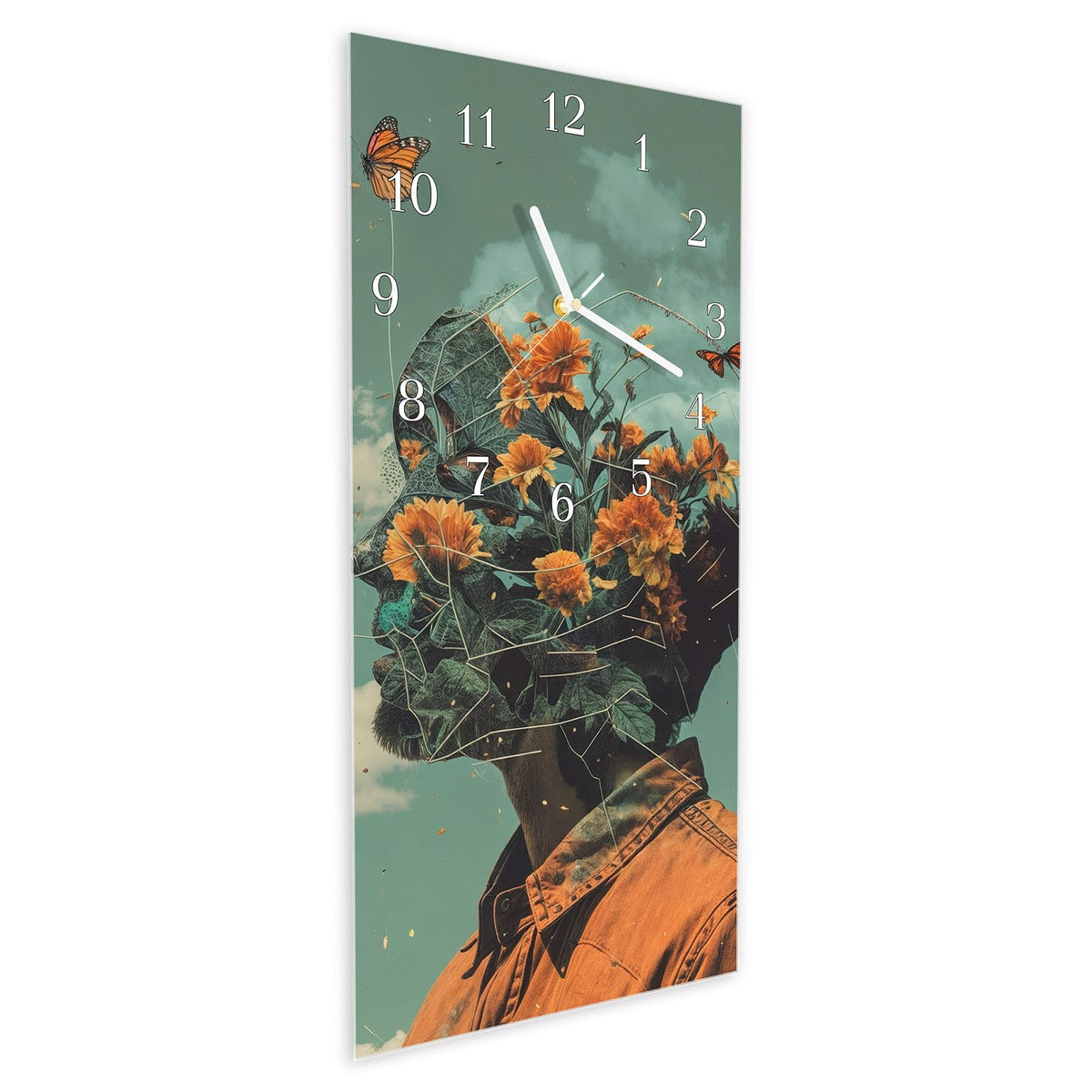 Vormontiert – mit Schwebeeffekt – Wanduhr Natur Vision aus Glas – Hochformat 30 × 60 cm