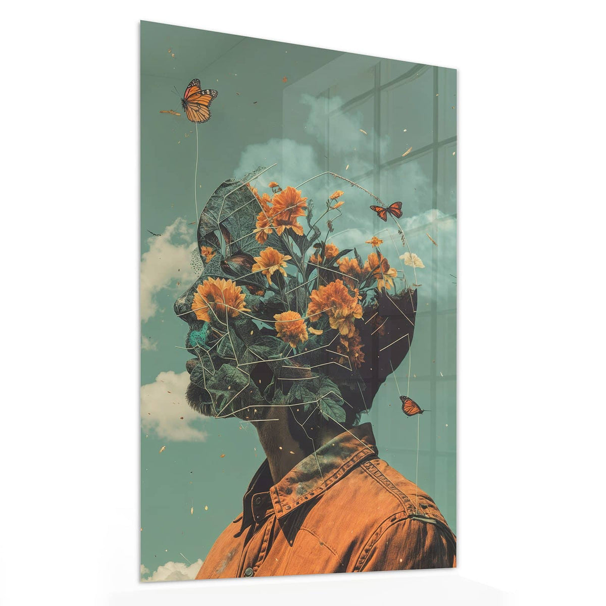 11 Größen – von 30 × 60 bis 60 × 150 cm – Wandbild - Kopf voller Blumen - Hochformat