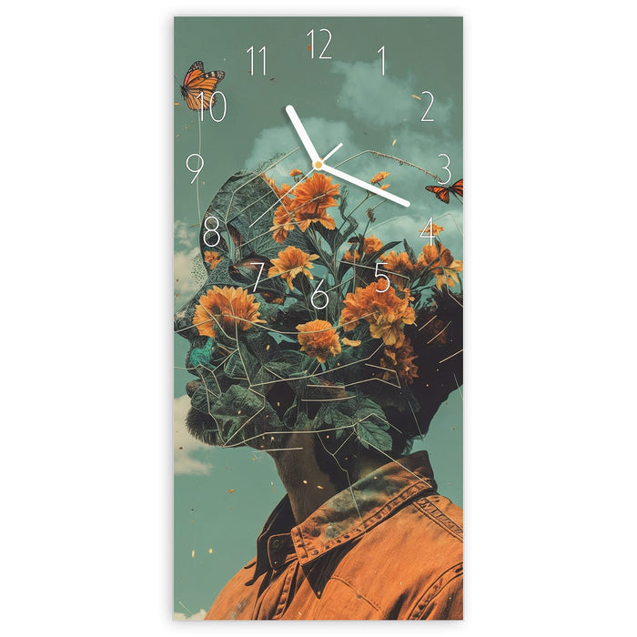 Wanduhr Natur Vision aus Glas – Hochformat 30 × 60 cm mit Ziffernblatt Elegant