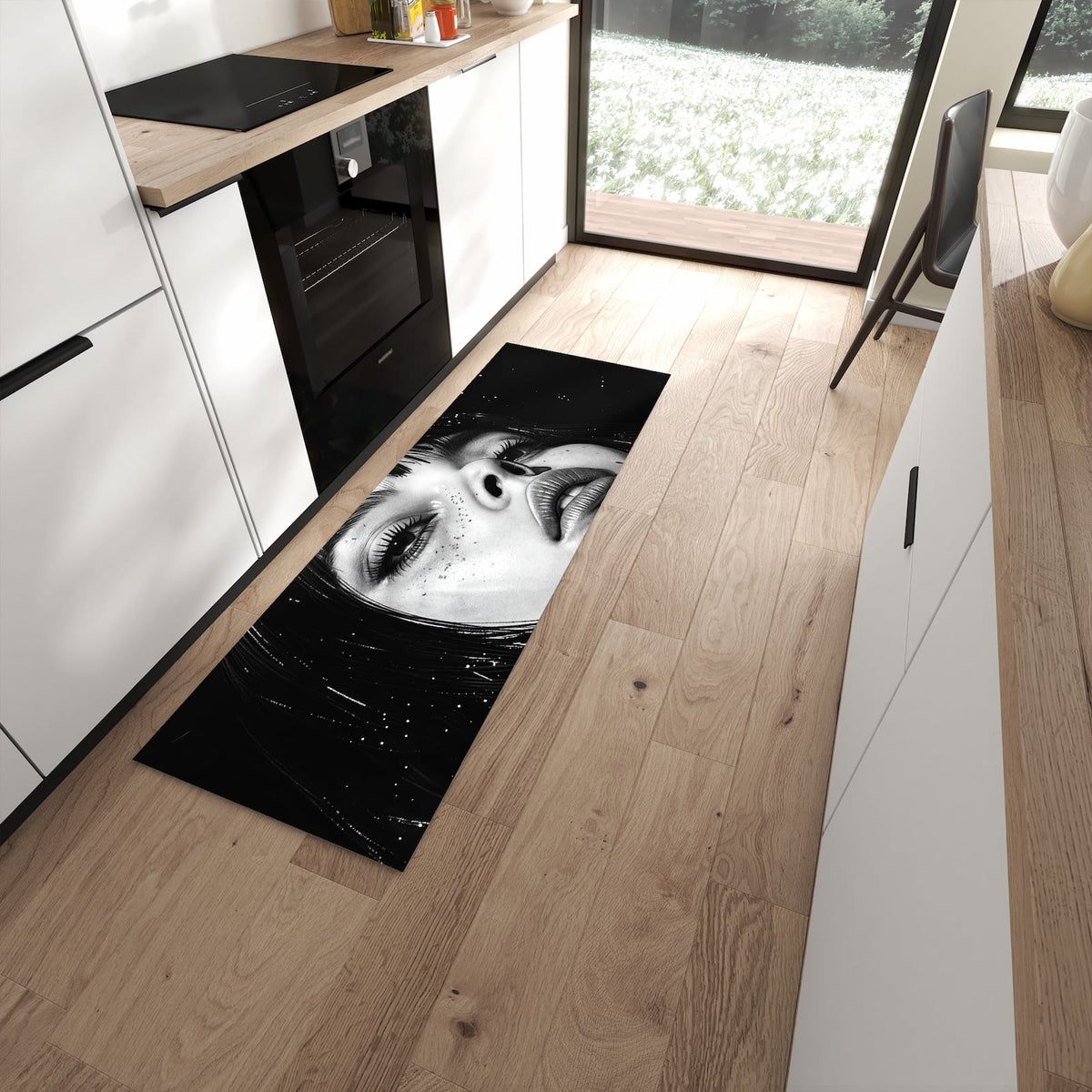 Küchenteppich mit Motiv Mystischer Blick für angenehme Haptik in moderner Küche