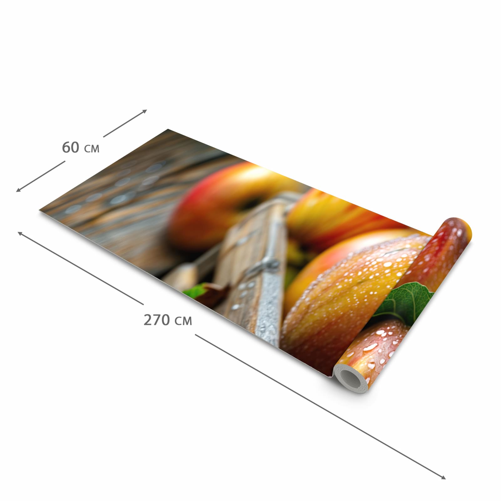 Wasserabweisender Läufer für die Küche mit Motiv Äpfel Holzkiste in der Grösse 60x180 cm