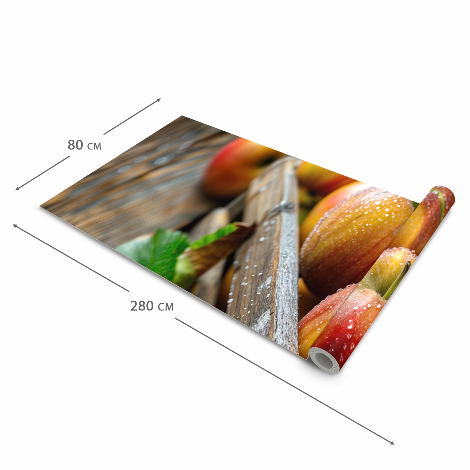 Flacher waschbarer Küchenteppich mit Motiv Äpfel Holzkiste in der Grösse 60x180 cm