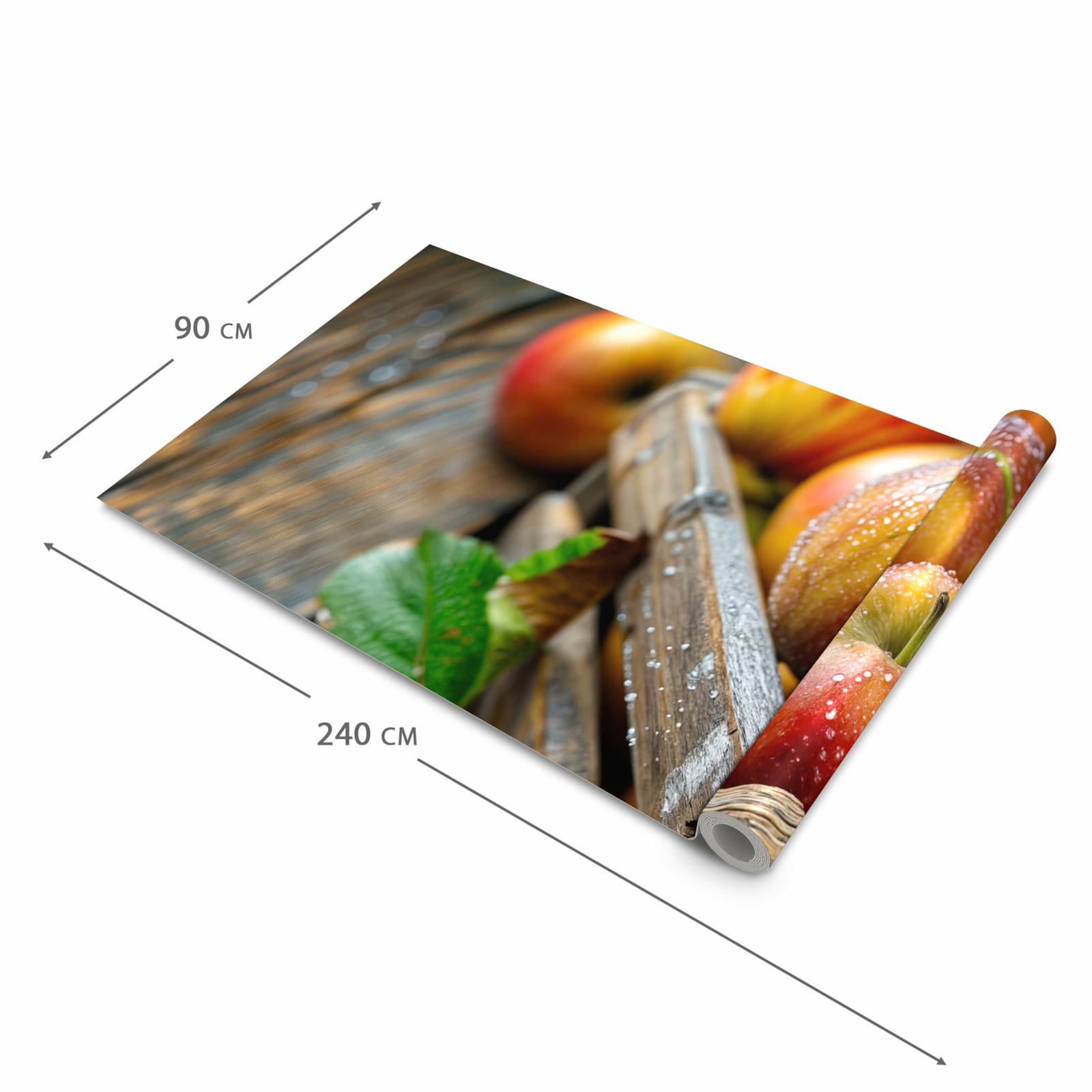 Rutschfester Teppichläufer für die Küche mit Motiv Äpfel Holzkiste in der Grösse 60x240 cm