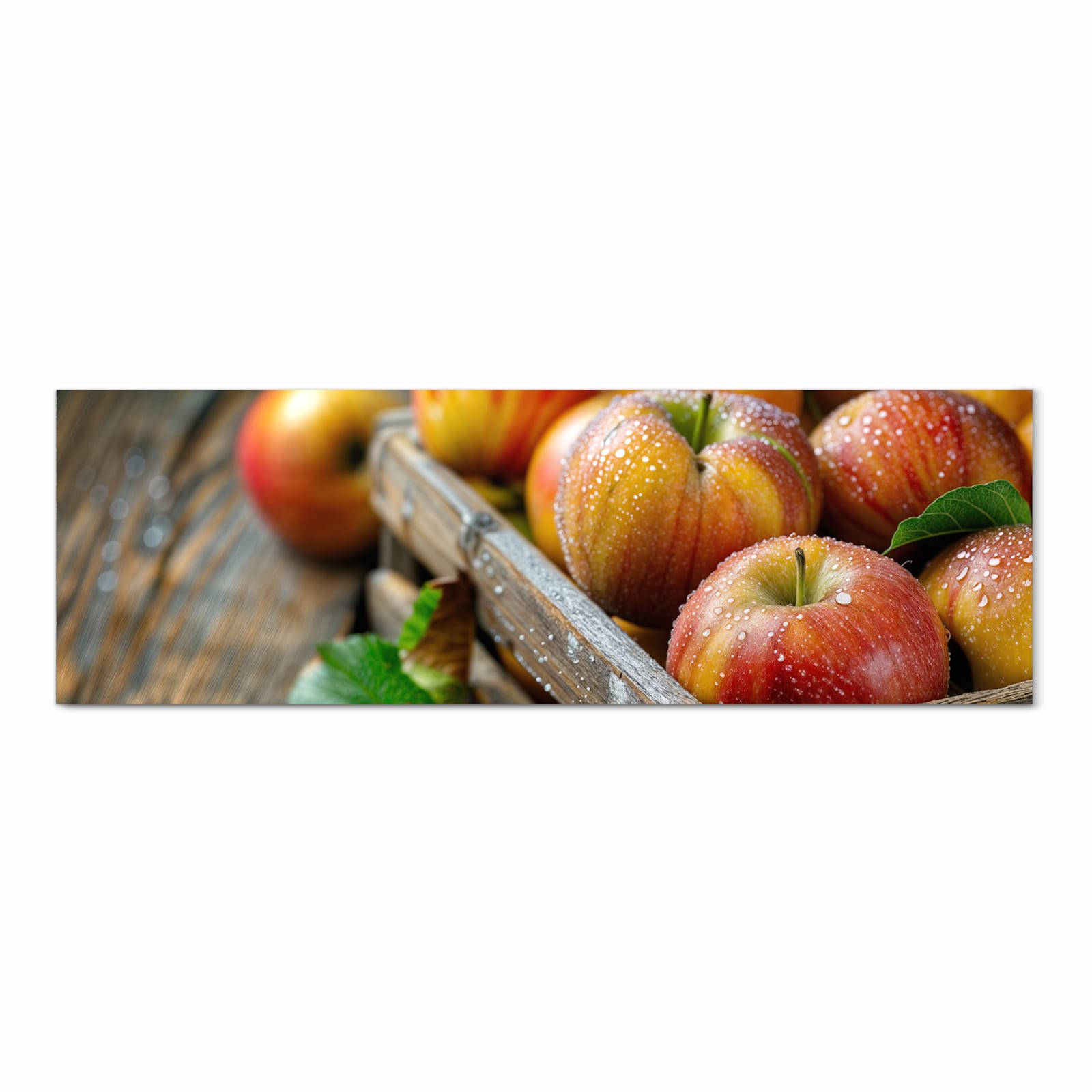 Bodenschonender Küchenteppich mit Motiv Äpfel Holzkiste in Frontansicht