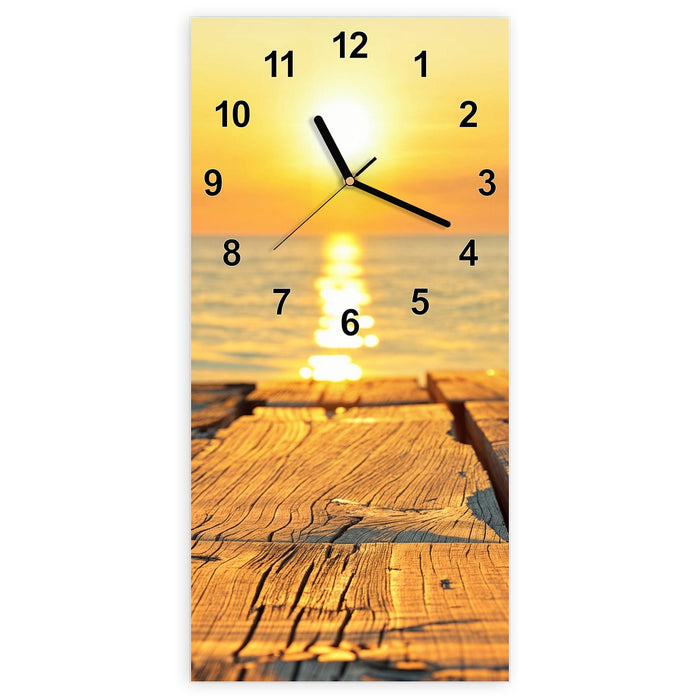 Wanduhr Sonnenuntergang & Meer aus Glas – Hochformat 30 × 60 cm mit Ziffernblatt Modern