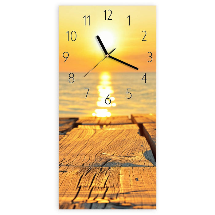 Wanduhr Sonnenuntergang & Meer aus Glas – Hochformat 30 × 60 cm mit Ziffernblatt Elegant