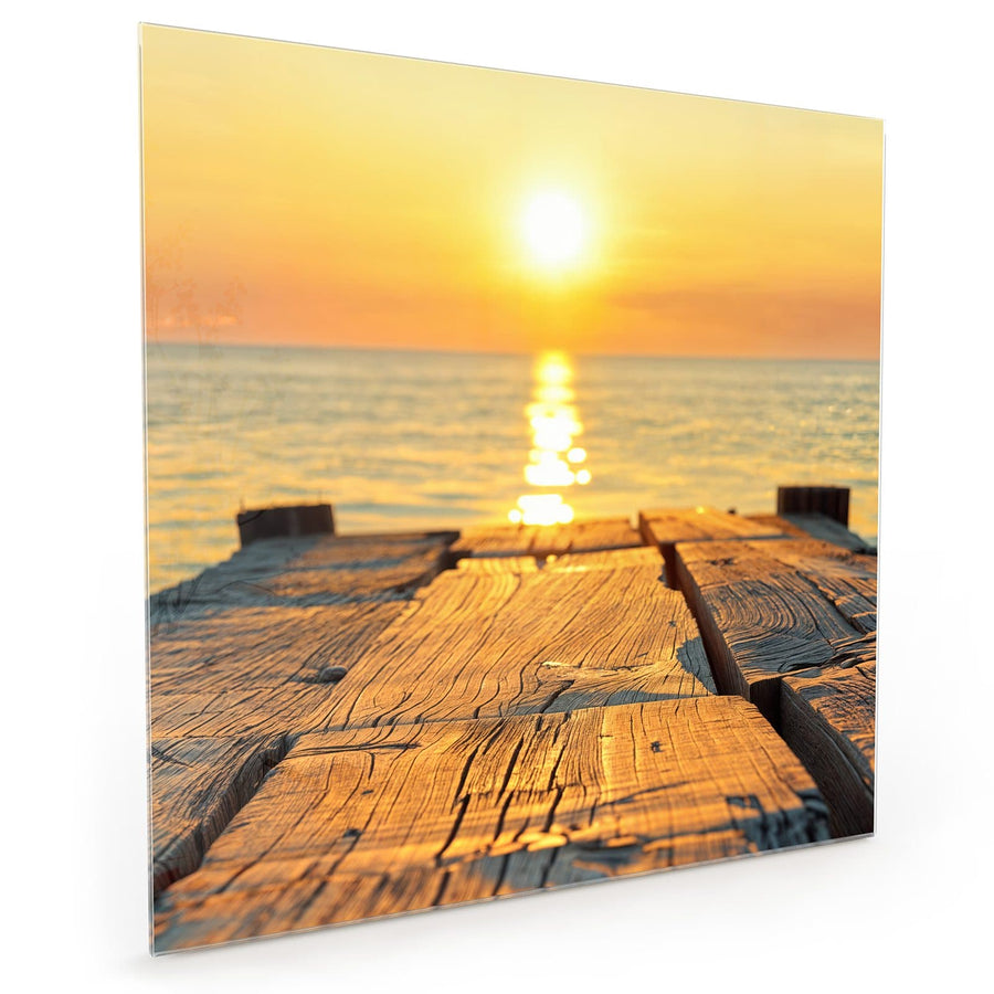 Maße Küchenrückwand Holzsteg am Meer aus Glas