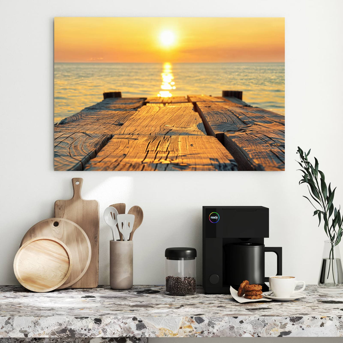 Metall Magnettafel - Holzsteg am Meer – Holzsteg ins goldene Meer