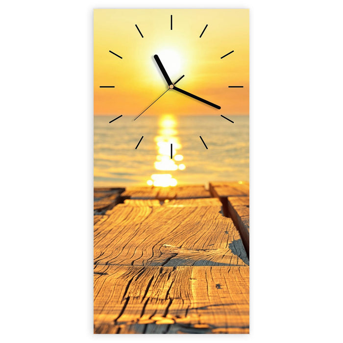 Wanduhr Sonnenuntergang & Meer aus Glas – Hochformat 30 × 60 cm mit Ziffernblatt Linie