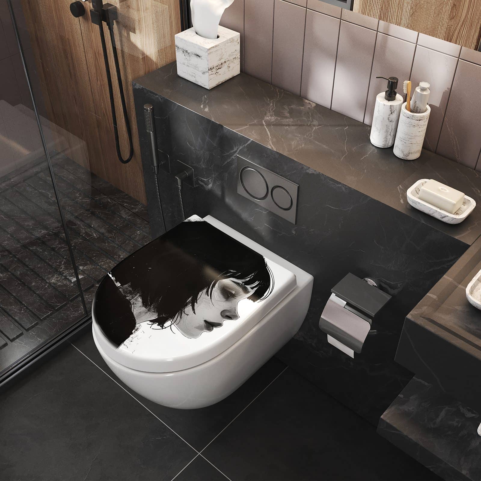 WC-Sitz mit Absenkautomatik Silhouetten Porträt